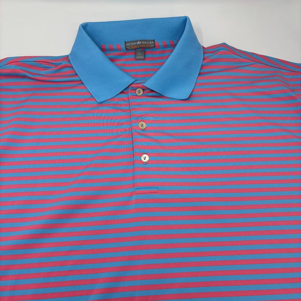 Peter Millar Summer Comfort XL Pink Blue Striped Golf Polo Shirt
